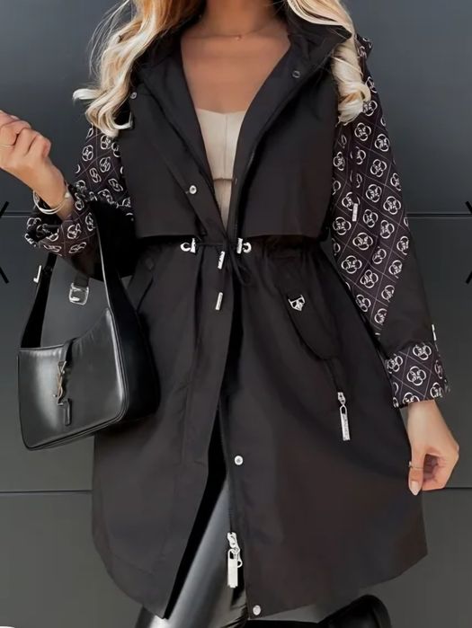 Czarna kurtka parka wiosenna z kapturem XL w stylu guess