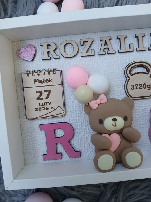 Metryczka ramka miś upominek na chrzciny prezent na chrzest