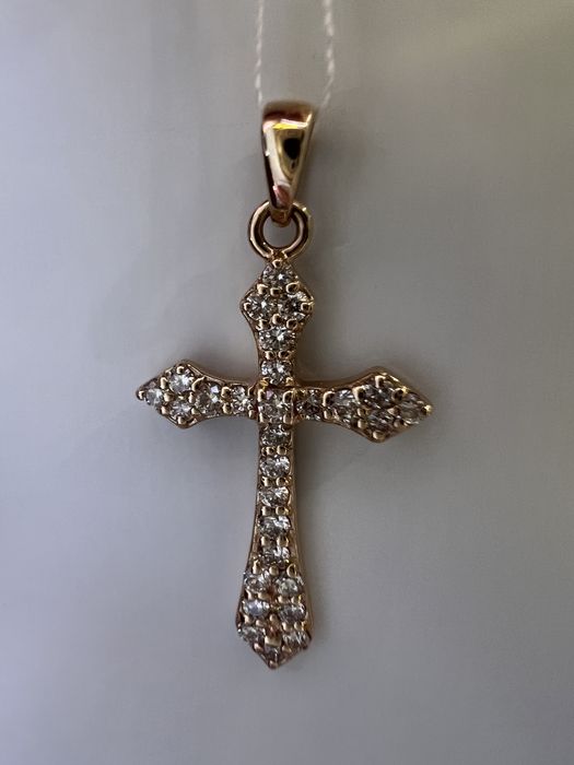 Золотой крестик с бриллиантами 0,19ct красное золото 585 проба