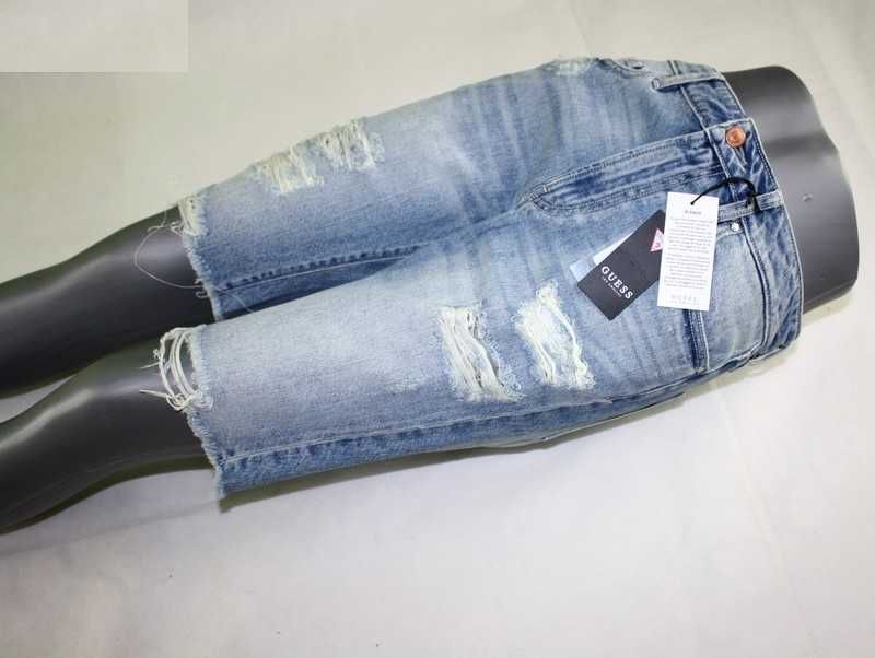 Damskie spodenki jeans GUESS Bermuda dziury przetarcia nowe oryg. -W28
