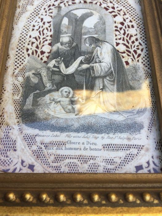 Pagela séc XIX moldura talha dourada 20 cm Arte Sácra