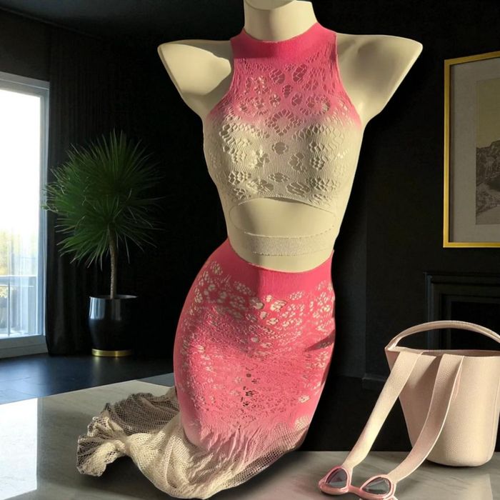 Nowy siateczkowy komplet damski dwuczęściowy plażowy ombre