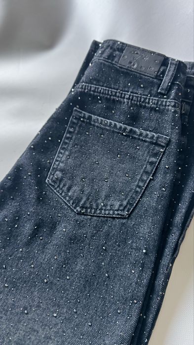 Джинси жіночі wide leg чорні з блискітками S 36 Zeo Basic