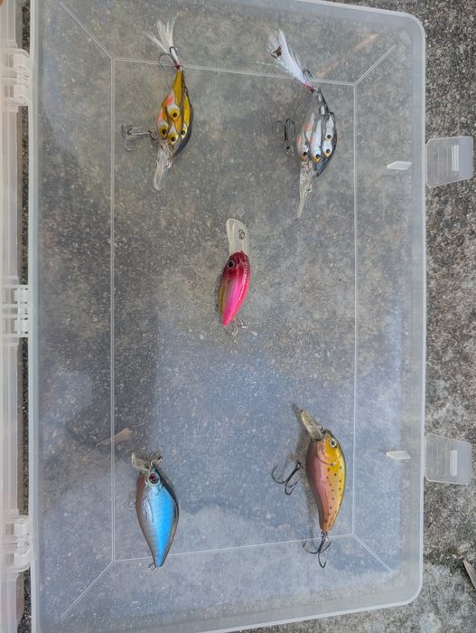 Amostras de pesca,colheres e Jiggs