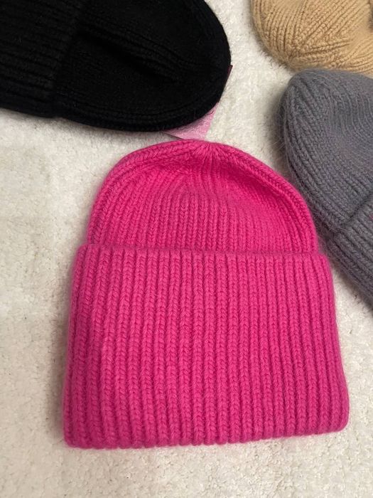 Тепла в’язана шапка ангора 60% з підкладкою, подвійна.  Жіноча шапка