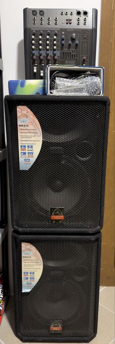 Zestaw głośników / mikser / 2 mikrofony. Bardzo dobry stan!