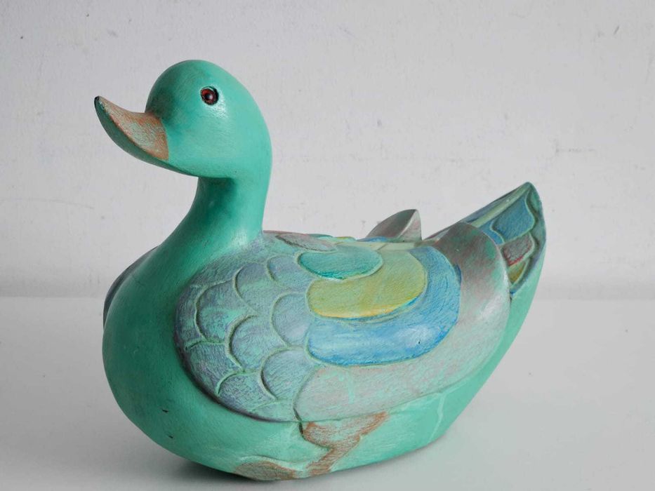 Turkusowa Kaczka drewniana figurka ozdobna