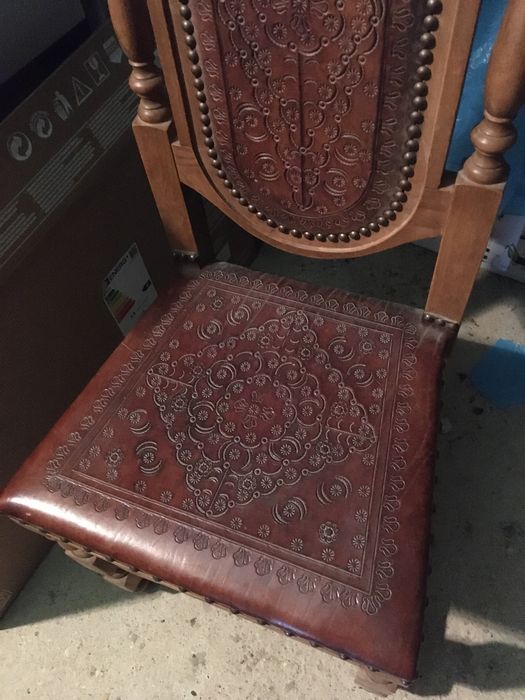 Conjunto 6 Cadeiras en Madeira e Couro anos 80 / 90