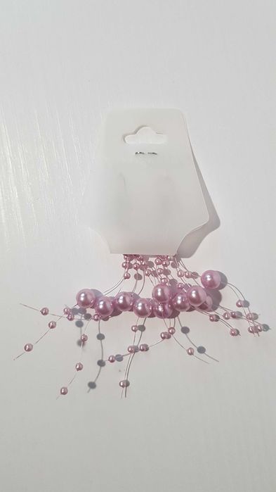 Серьги розовые бусины-ниточки