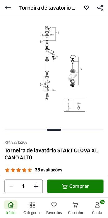 Torneira Lavatório Grohe Start Clova XL Cano Alto NOVO