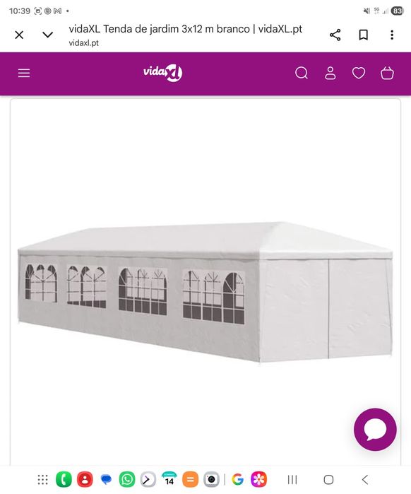 Tenda de Jardim branca 3m largura x 12m de comprimento
