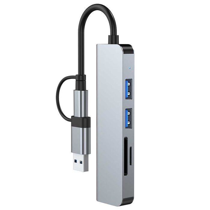 HUB ADAPTER PRZEJŚCIÓWKA USB-C 5w1 3xUSB 3.0 czytnik kart microSDHC