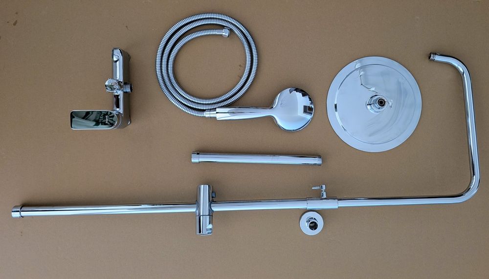 Coluna de Duche Completa Aidia (Misturadora Monocomando + Chuveiro Fixo e de Mão) – Como Nova