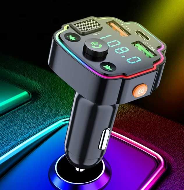 Transmiter samochodowy bluetooth fm mp3 2x usb + usb-c ładowarka