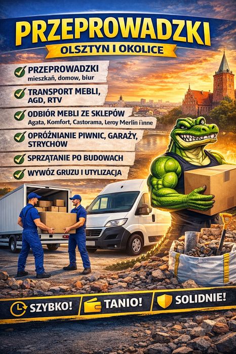 Przeprowadzki Olsztyn 24h | Wolne Terminy | Transport | Wniesienie