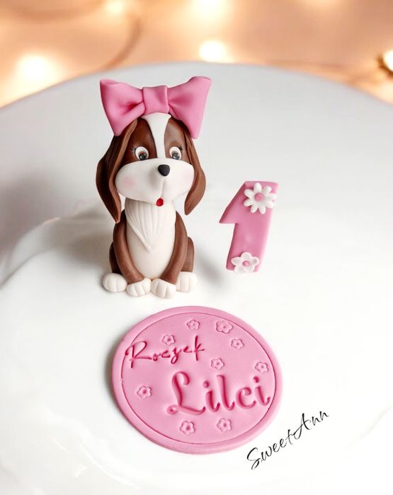 Piesek, cyfra, plakietka dekoracja na tort