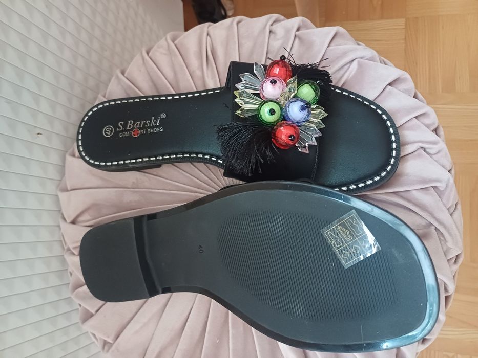 Piękne skórzane klapki S. Barski r. 40