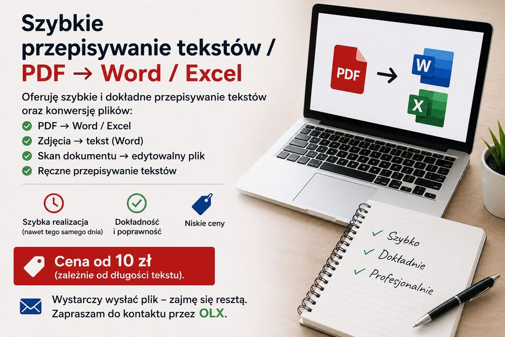 Przepiszę tekst z PDF lub zdjęcia – szybko