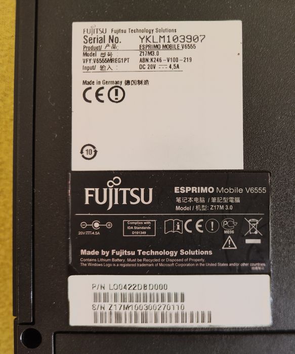 Portátil Fujitsu Esprimo Mobile (peças)