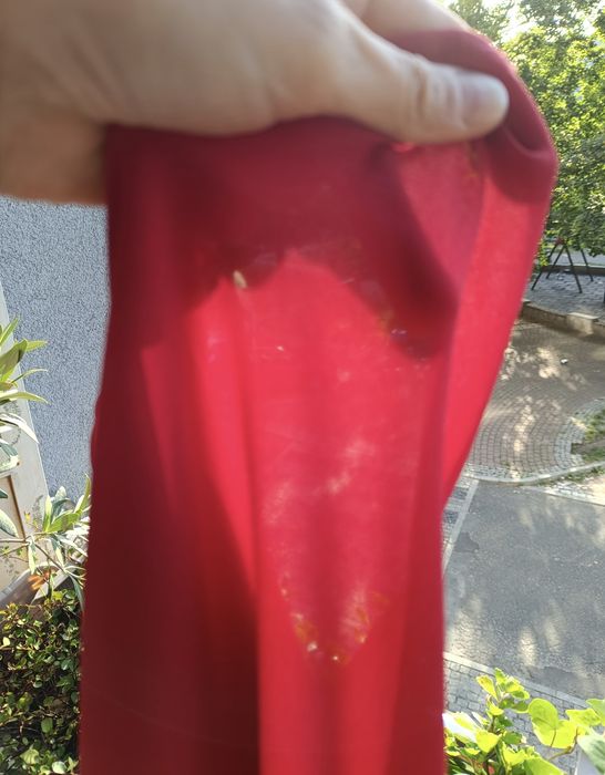 M biust 46x2 czerwona bluzka z haftem Boho guipure pom pom