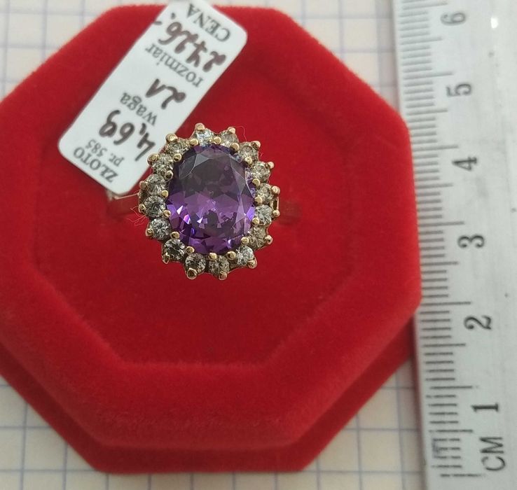 Pierścionek Styl Vintage Ametyst Złoto 585 14 karat NOWE R.21