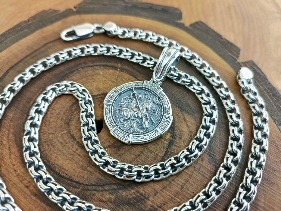 Срібний ланцюг Бісмарк Підвіска Георгій Побідоносець. Цепочка Бисмарк