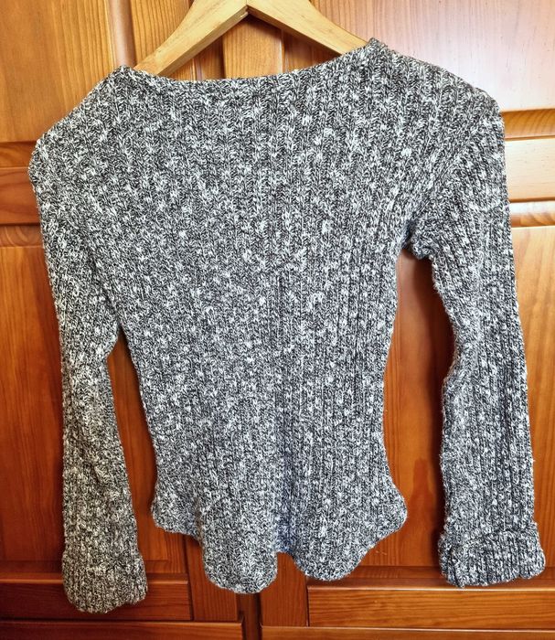 Camisola de malha com padrão em tons de cinzento/ preto, tamanho XS/ S
