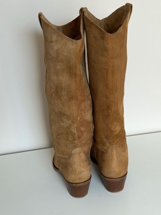 Чоботи Massimo Dutti, р.38, замша, cowboy style, колір: camel/тепла карамель