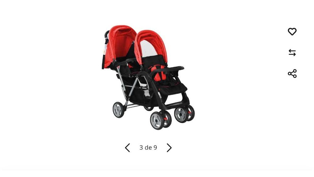 vidaXL Carrinho de bebé para gémeos aço de cor vermelha. Em ótimo estado usado 3 vezes