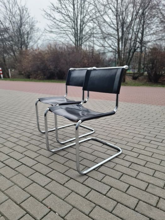 Krzesło Thonet S33 Mart Stam Bauhaus,czarna skóra,mid-century,vintage