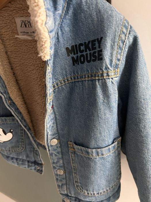 Kurtka ZARA 98 jeansowa myszka Mickey kozuszek ocieplana