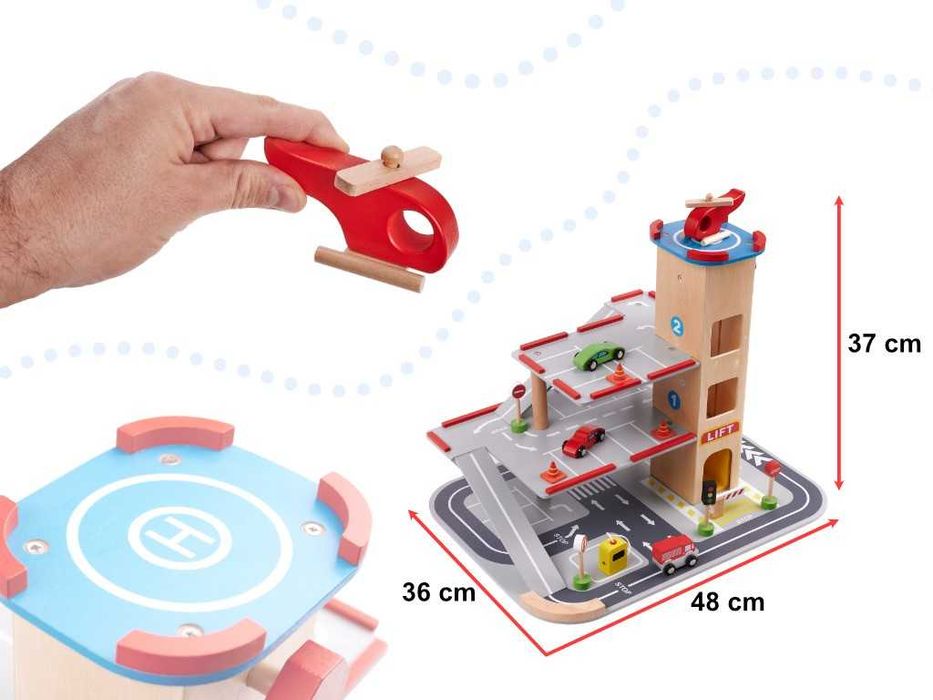 Zabawka drewniana garaż piętrowy parking miejski