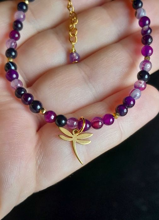 Pozłacana bransoletka z kamienia naturalnego Agat.