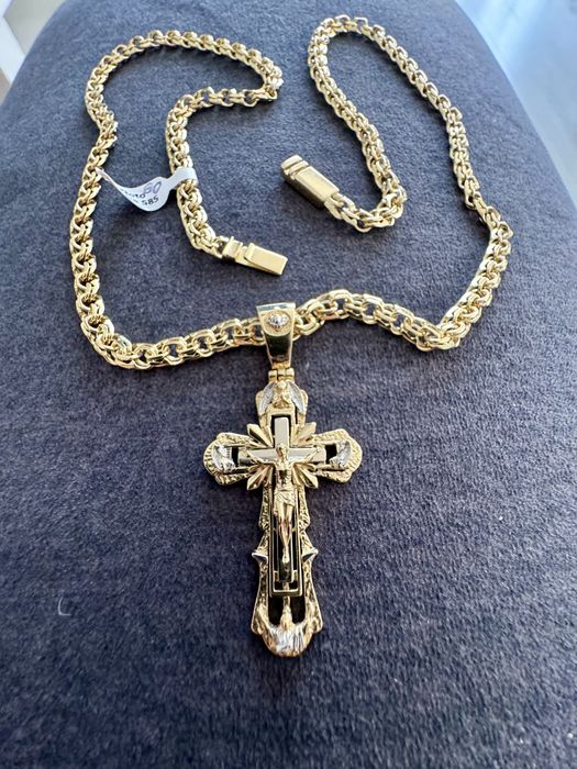 Nowy Złoty zestaw Łańcuszek i Krzyż Pr. 585 14K