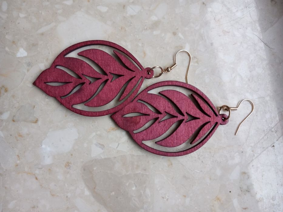 Kolczyki drewniane bordowe/burgundowe