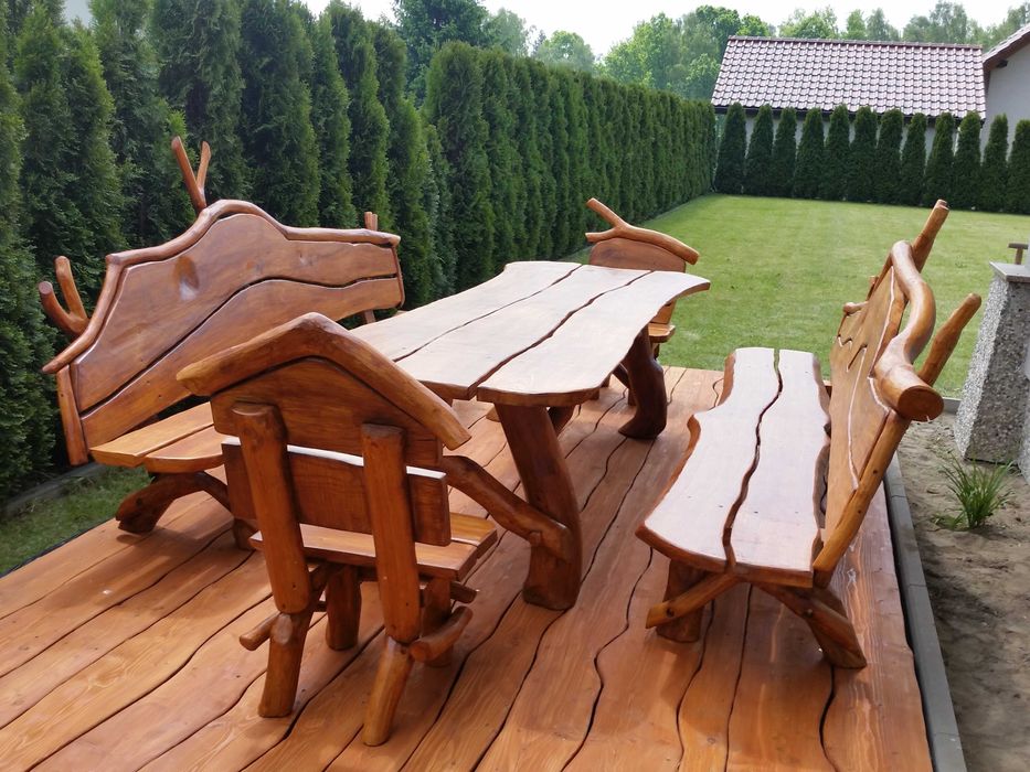 Meble Ogrodowe stół ławki z bali biesiadne góralskie barowe SOLIDNE