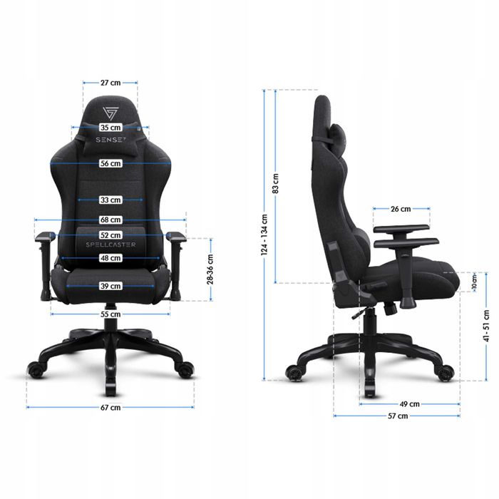 fotel gamingowy materiałowy obrotowy biurowy gracza kubełek sense7