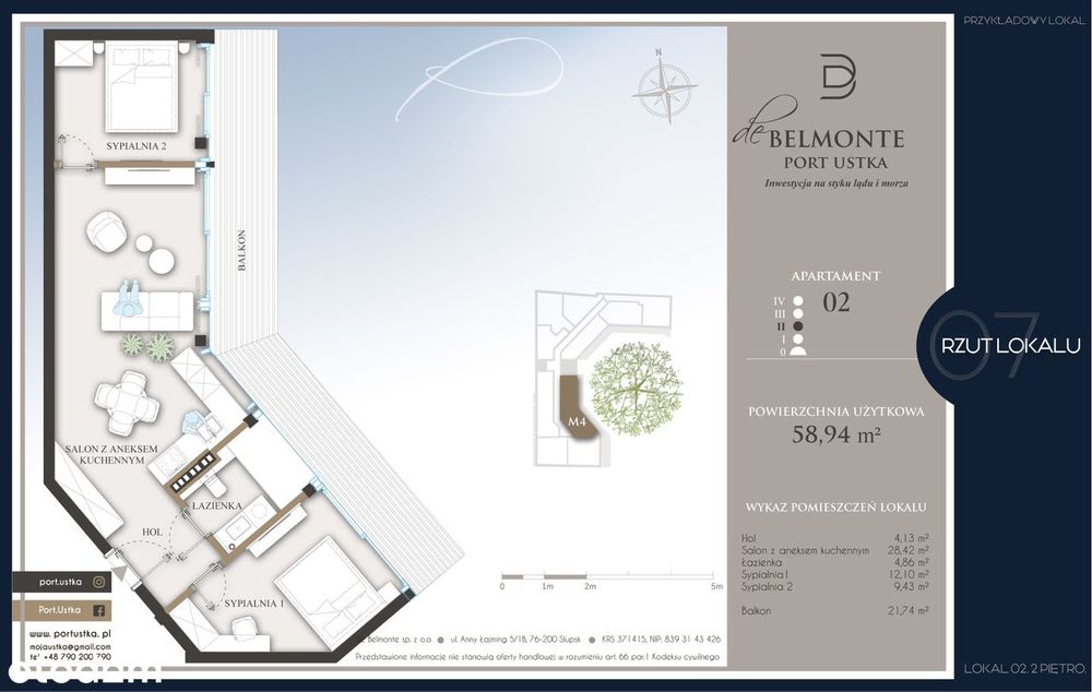 2-pokojowe mieszkanie 45m2 + balkon