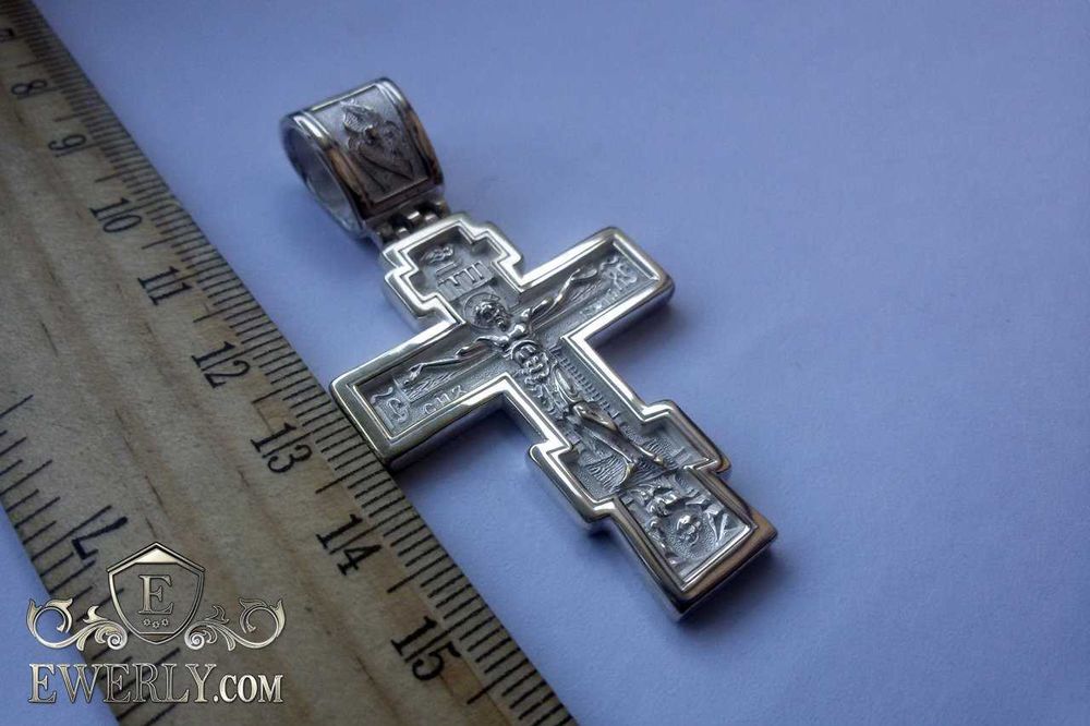 Большой  мужской серебряный крест нательный. Срібний великий хрест