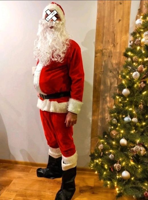 Strój Mikołaja komplet czapka broda welurowy