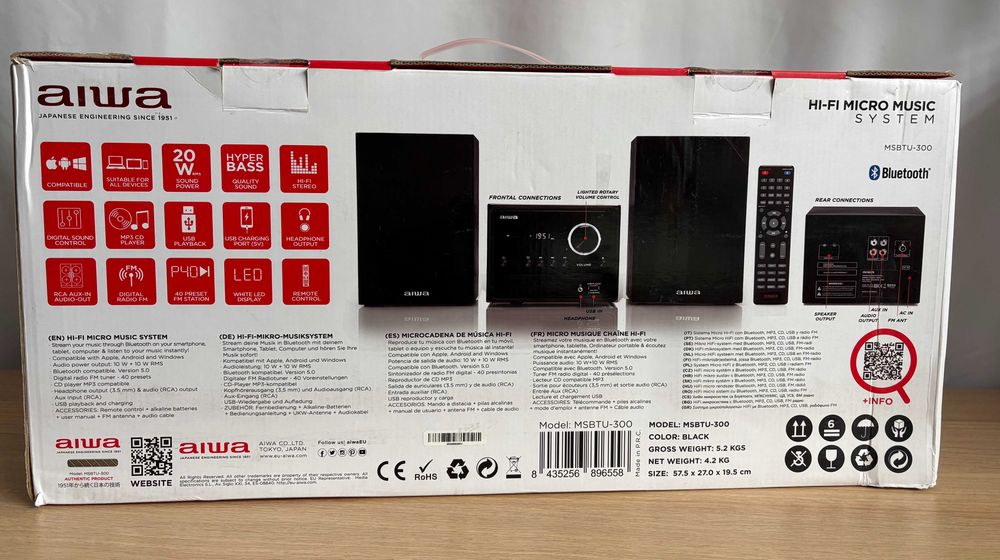 Wieża AIWA MSBTU-300 CD FM bluetooth pilot czarna
