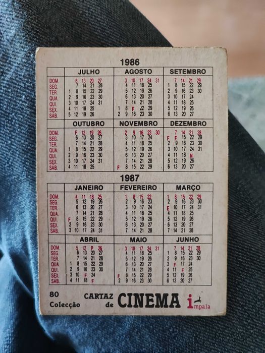 Coleção calendários 1986 de cartaz de cinema