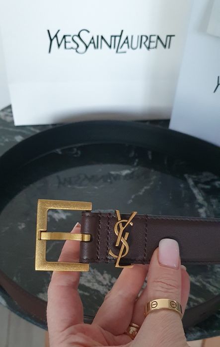 Pasek brązowy ysl czekolada skóra naturalna licowa nowy