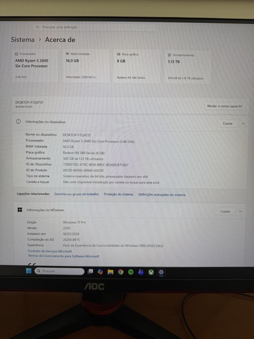 PC Gaming + Monitor AOC + Periféricos | Ryzen 5, RX 580 8GB, 16GB RAM, 1.1TB SSD/HDD