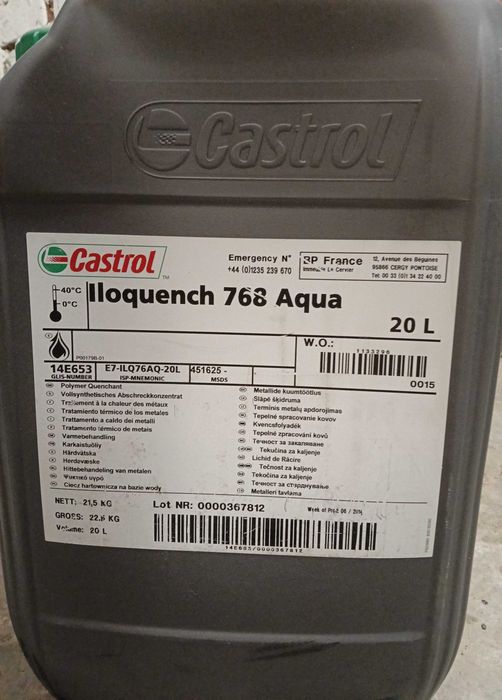 Castrol Iloquench 768 Aqua 20L | Ciecz hartownicza NOWA Fabryczna Plomba