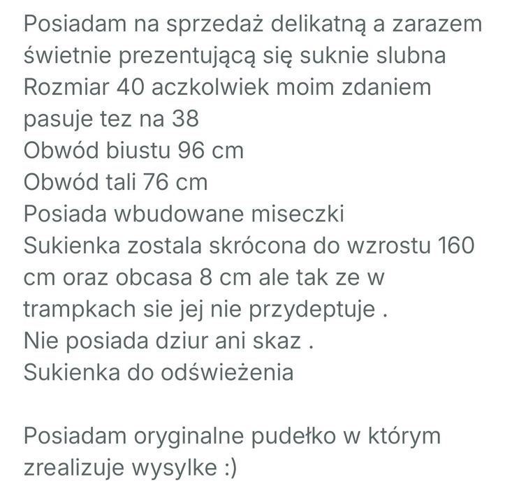 Suknia ślubna rozm. 38/ 40