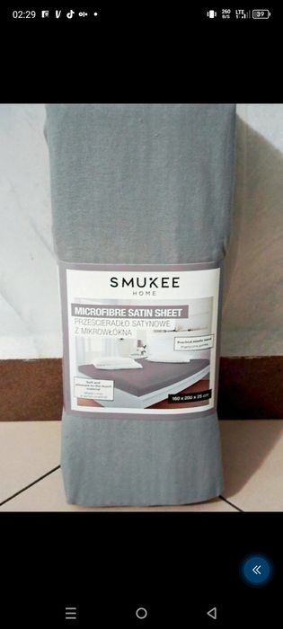 Prześcieradło Satynowe z mikrowłókna szare 160 x 200 cm, Smukee.