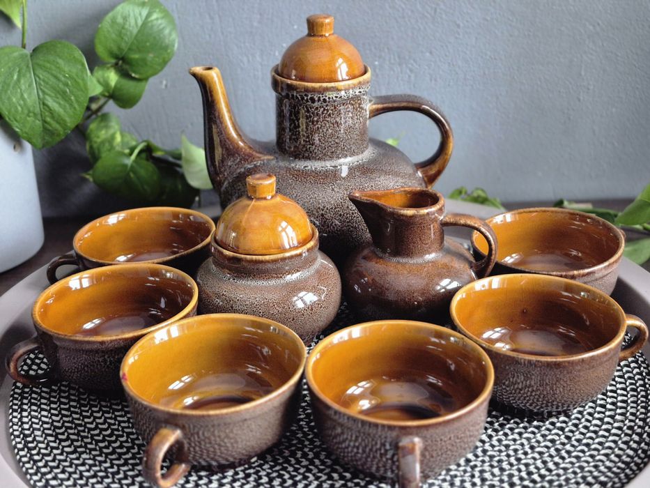 Mirostowice serwis do kawy herbaty Nefryt 6 osób PRL