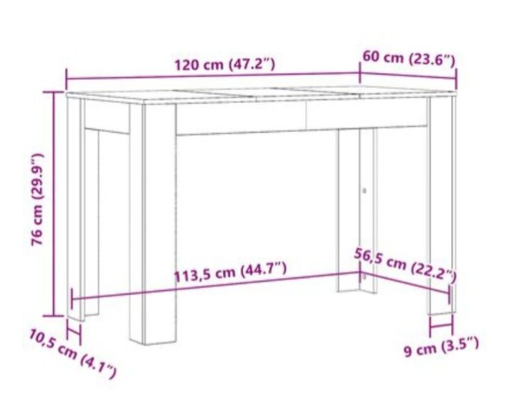 Mesa jantar 120x60x76 cm derivados de madeira carvalho castanho