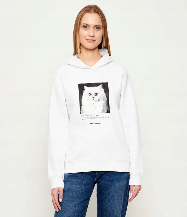 Karl lagerfeld bluza damska z długim rękawem z nadrukiem biała m u5a